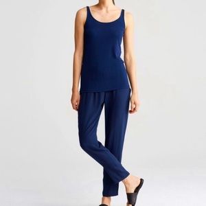 Eileen Fisher Georgette Crepe Silk Ankle Pants In Blue
